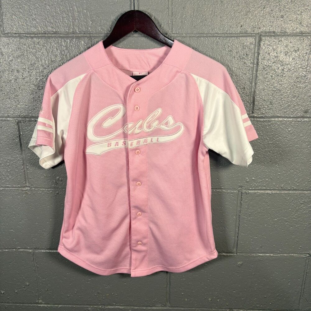 Chicago Cubs Majestic Baseball Jersey Women's 16 Pink White MLB Button Front